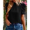 imageBTFBM Womens Tops 2026 Dressy Casual Blouses Summer Spring Clothes Mock Neck Short Sleeve Shirts Business Work Fall OutfitsSolid Black