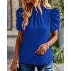 imageBTFBM Womens Tops 2026 Dressy Casual Blouses Summer Spring Clothes Mock Neck Short Sleeve Shirts Business Work Fall OutfitsSolid Blue