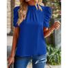 imageBTFBM Womens Tops 2026 Dressy Casual Blouses Summer Spring Clothes Mock Neck Short Sleeve Shirts Business Work Fall OutfitsSolid Blue