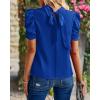 imageBTFBM Womens Tops 2026 Dressy Casual Blouses Summer Spring Clothes Mock Neck Short Sleeve Shirts Business Work Fall OutfitsSolid Blue