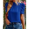 imageBTFBM Womens Tops 2026 Dressy Casual Blouses Summer Spring Clothes Mock Neck Short Sleeve Shirts Business Work Fall OutfitsSolid Blue