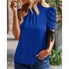 imageBTFBM Womens Tops 2026 Dressy Casual Blouses Summer Spring Clothes Mock Neck Short Sleeve Shirts Business Work Fall OutfitsSolid Blue