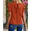 imageBTFBM Womens Tops 2026 Dressy Casual Blouses Summer Spring Clothes Mock Neck Short Sleeve Shirts Business Work Fall OutfitsSolid Brick Red