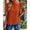 imageBTFBM Womens Tops 2026 Dressy Casual Blouses Summer Spring Clothes Mock Neck Short Sleeve Shirts Business Work Fall OutfitsSolid Brick Red