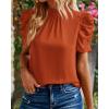 imageBTFBM Womens Tops 2026 Dressy Casual Blouses Summer Spring Clothes Mock Neck Short Sleeve Shirts Business Work Fall OutfitsSolid Brick Red