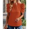 imageBTFBM Womens Tops 2026 Dressy Casual Blouses Summer Spring Clothes Mock Neck Short Sleeve Shirts Business Work Fall OutfitsSolid Brick Red