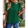 imageBTFBM Womens Tops 2026 Dressy Casual Blouses Summer Spring Clothes Mock Neck Short Sleeve Shirts Business Work Fall OutfitsSolid Dark Green