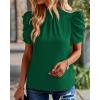 imageBTFBM Womens Tops 2026 Dressy Casual Blouses Summer Spring Clothes Mock Neck Short Sleeve Shirts Business Work Fall OutfitsSolid Dark Green