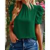 imageBTFBM Womens Tops 2026 Dressy Casual Blouses Summer Spring Clothes Mock Neck Short Sleeve Shirts Business Work Fall OutfitsSolid Dark Green