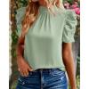 imageBTFBM Womens Tops 2026 Dressy Casual Blouses Summer Spring Clothes Mock Neck Short Sleeve Shirts Business Work Fall OutfitsSolid Light Green