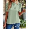 imageBTFBM Womens Tops 2026 Dressy Casual Blouses Summer Spring Clothes Mock Neck Short Sleeve Shirts Business Work Fall OutfitsSolid Light Green