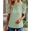 imageBTFBM Womens Tops 2026 Dressy Casual Blouses Summer Spring Clothes Mock Neck Short Sleeve Shirts Business Work Fall OutfitsSolid Light Green