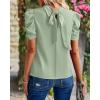 imageBTFBM Womens Tops 2026 Dressy Casual Blouses Summer Spring Clothes Mock Neck Short Sleeve Shirts Business Work Fall OutfitsSolid Light Green