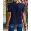 imageBTFBM Womens Tops 2026 Dressy Casual Blouses Summer Spring Clothes Mock Neck Short Sleeve Shirts Business Work Fall OutfitsSolid Navy