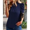 imageBTFBM Womens Tops 2026 Dressy Casual Blouses Summer Spring Clothes Mock Neck Short Sleeve Shirts Business Work Fall OutfitsSolid Navy