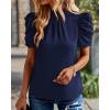 imageBTFBM Womens Tops 2026 Dressy Casual Blouses Summer Spring Clothes Mock Neck Short Sleeve Shirts Business Work Fall OutfitsSolid Navy