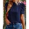 imageBTFBM Womens Tops 2026 Dressy Casual Blouses Summer Spring Clothes Mock Neck Short Sleeve Shirts Business Work Fall OutfitsSolid Navy