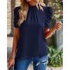 imageBTFBM Womens Tops 2026 Dressy Casual Blouses Summer Spring Clothes Mock Neck Short Sleeve Shirts Business Work Fall OutfitsSolid Navy