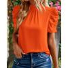 imageBTFBM Womens Tops 2026 Dressy Casual Blouses Summer Spring Clothes Mock Neck Short Sleeve Shirts Business Work Fall OutfitsSolid Orange