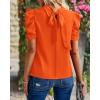 imageBTFBM Womens Tops 2026 Dressy Casual Blouses Summer Spring Clothes Mock Neck Short Sleeve Shirts Business Work Fall OutfitsSolid Orange