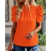 imageBTFBM Womens Tops 2026 Dressy Casual Blouses Summer Spring Clothes Mock Neck Short Sleeve Shirts Business Work Fall OutfitsSolid Orange