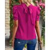 imageBTFBM Womens Tops 2026 Dressy Casual Blouses Summer Spring Clothes Mock Neck Short Sleeve Shirts Business Work Fall OutfitsSolid Rose Red