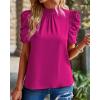 imageBTFBM Womens Tops 2026 Dressy Casual Blouses Summer Spring Clothes Mock Neck Short Sleeve Shirts Business Work Fall OutfitsSolid Rose Red