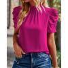 imageBTFBM Womens Tops 2026 Dressy Casual Blouses Summer Spring Clothes Mock Neck Short Sleeve Shirts Business Work Fall OutfitsSolid Rose Red