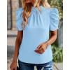 imageBTFBM Womens Tops 2026 Dressy Casual Blouses Summer Spring Clothes Mock Neck Short Sleeve Shirts Business Work Fall OutfitsSolid Sky Blue