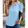 imageBTFBM Womens Tops 2026 Dressy Casual Blouses Summer Spring Clothes Mock Neck Short Sleeve Shirts Business Work Fall OutfitsSolid Sky Blue