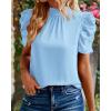 imageBTFBM Womens Tops 2026 Dressy Casual Blouses Summer Spring Clothes Mock Neck Short Sleeve Shirts Business Work Fall OutfitsSolid Sky Blue