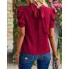 imageBTFBM Womens Tops 2026 Dressy Casual Blouses Summer Spring Clothes Mock Neck Short Sleeve Shirts Business Work Fall OutfitsSolid Wine Red