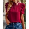 imageBTFBM Womens Tops 2026 Dressy Casual Blouses Summer Spring Clothes Mock Neck Short Sleeve Shirts Business Work Fall OutfitsSolid Wine Red