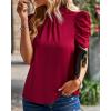 imageBTFBM Womens Tops 2026 Dressy Casual Blouses Summer Spring Clothes Mock Neck Short Sleeve Shirts Business Work Fall OutfitsSolid Wine Red