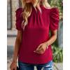 imageBTFBM Womens Tops 2026 Dressy Casual Blouses Summer Spring Clothes Mock Neck Short Sleeve Shirts Business Work Fall OutfitsSolid Wine Red