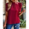 imageBTFBM Womens Tops 2026 Dressy Casual Blouses Summer Spring Clothes Mock Neck Short Sleeve Shirts Business Work Fall OutfitsSolid Wine Red