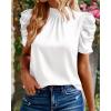 imageBTFBM Womens Tops 2026 Dressy Casual Blouses Summer Spring Clothes Mock Neck Short Sleeve Shirts Business Work Fall OutfitsWhite