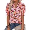 imageBTFBM Summer Blouses for Women Dressy Casual 2026 Fashion Spring Tops Floral Boho V Neck Puff Short Sleeve Top ShirtsFloral Orange Pink