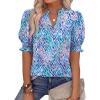 imageBTFBM Summer Blouses for Women Dressy Casual 2026 Fashion Spring Tops Floral Boho V Neck Puff Short Sleeve Top ShirtsFloral Pink Blue