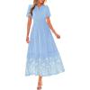imageBTFBM Summer Dresses for Women 2026 Casual V Neck Short Sleeve Flowy Wedding Guest Beach Vacation Floral Boho Maxi DressBlue White Flower