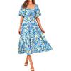 imageBTFBM Summer Dresses for Women 2026 Spring Outfits Beach Vacation Short Sleeve Smocked Boho Casual Floral Maxi DressPrint Blue