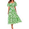 imageBTFBM Summer Dresses for Women 2026 Spring Outfits Beach Vacation Short Sleeve Smocked Boho Casual Floral Maxi DressPrint Grass Green
