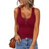 imageBTFBM Summer Tops for Women 2026 Scoop Neck Ribbed Henley Button Sleeveless Casual Spring Basic Tank Top Clothes OutfitsWine Red