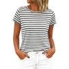 imageBTFBM Tops for Women Trendy Summer 2026 Crew Neck Short Sleeve T Shirts Striped Casual Vacation Blouse Basic TeeGrey White