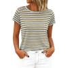 imageBTFBM Tops for Women Trendy Summer 2026 Crew Neck Short Sleeve T Shirts Striped Casual Vacation Blouse Basic TeeLight Blue Khaki