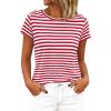 imageBTFBM Tops for Women Trendy Summer 2026 Crew Neck Short Sleeve T Shirts Striped Casual Vacation Blouse Basic TeeRed White