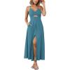 imageBTFBM Women 2026 Spaghetti Strap Midi Summer Dresses Sleeveless V Neck Cutout Slit Casual Beach Party Maxi Dress PocketsLake Blue
