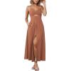 imageBTFBM Women 2026 Spaghetti Strap Midi Summer Dresses Sleeveless V Neck Cutout Slit Casual Beach Party Maxi Dress PocketsLight Brown