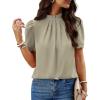 imageBTFBM Women Blouses Dressy Casual 2026 Summer Tops High Neck Lace Trim Short Sleeve Business Work Shirts Spring ClothesLight Green