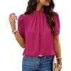 imageBTFBM Women Blouses Dressy Casual 2026 Summer Tops High Neck Lace Trim Short Sleeve Business Work Shirts Spring ClothesRose Red